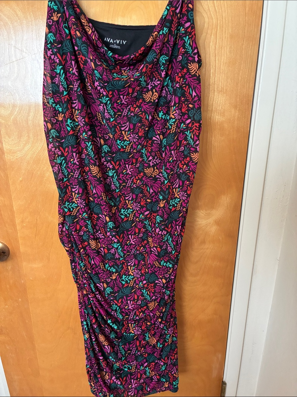 AVA + VIV Floral print Dress  Ruched bodycon Sz 2x spaghetti straps